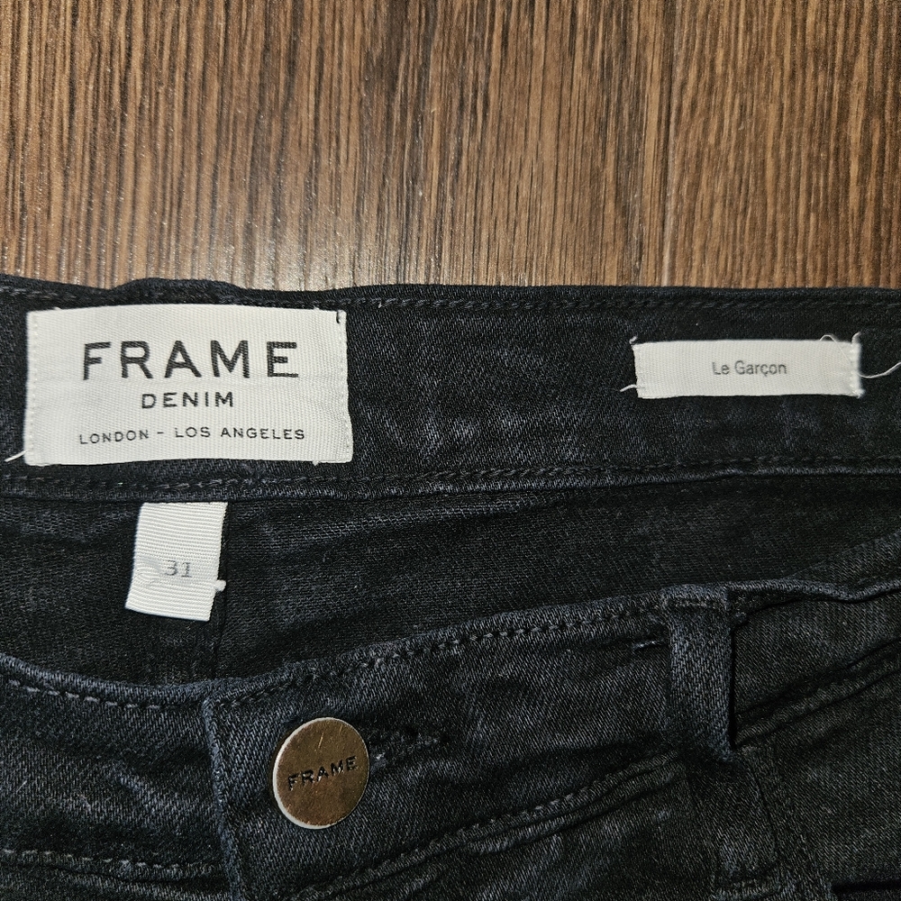 Frame Denim Le Garçon Garcon Boyfriend Black Denim Jeans Size 31 Staple Basic - Picture 2 of 5